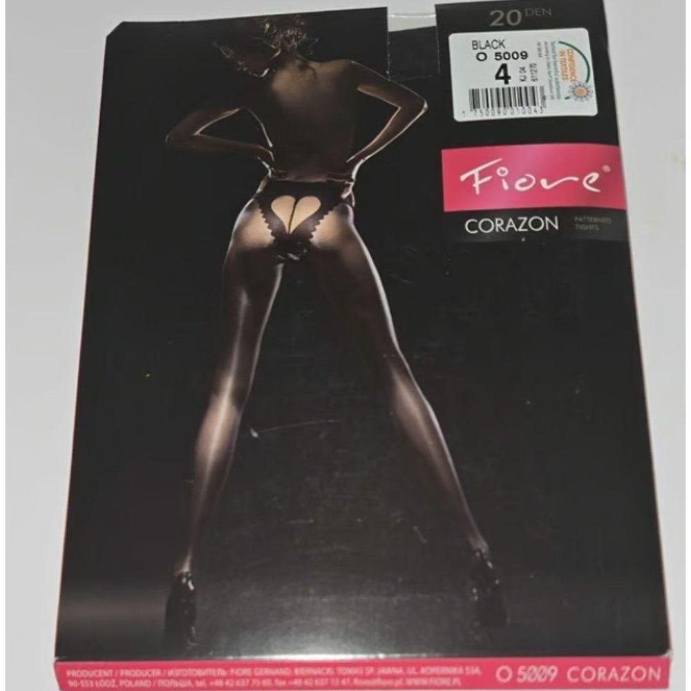 Fiore CORAZON Patterned Tights Black 20 Denier Sheer Pantyhose O 5009 Size 4